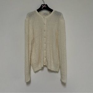 FE Design Vintage Boucle Buttoned Down Sweater Large Ivory